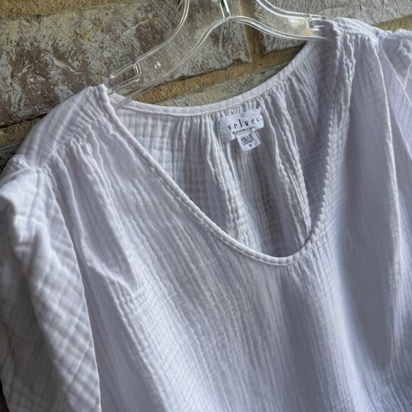 Velvet by Graham & Spencer V-Neck Short Sleeve White Gauze T-Shirt Size M - Picture 5 of 7